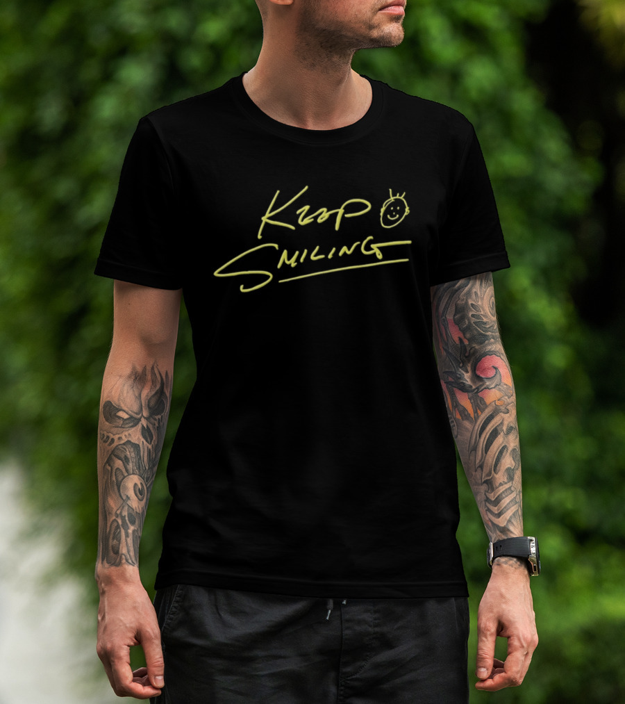 Ke Huy Quan Keep Smiling Handwritten Yellow Text With Smiley Face T-Shirt