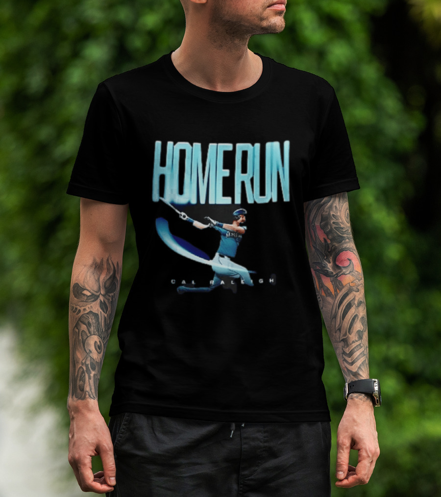 Seattle Mariners Cal Raleigh Home Run Batter Swinging Light Trail T-Shirt