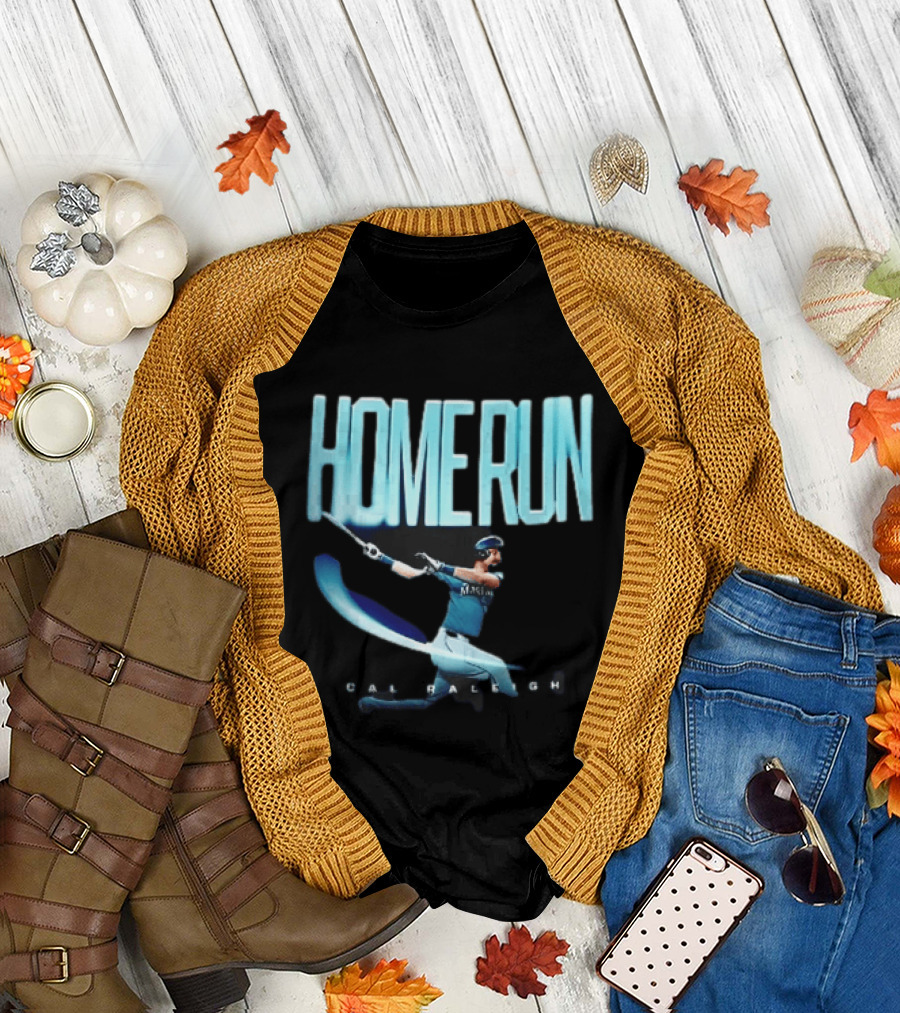 Seattle Mariners Cal Raleigh Home Run Batter Swinging Light Trail T-Shirt
