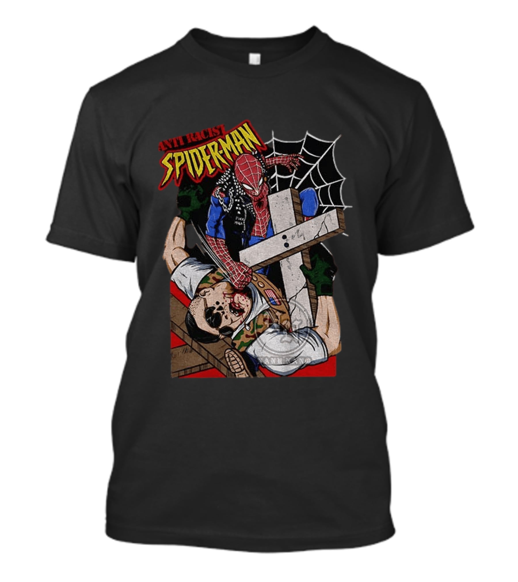Anti Racist Spider Man Punches Nazi Swastika Website T-Shirt