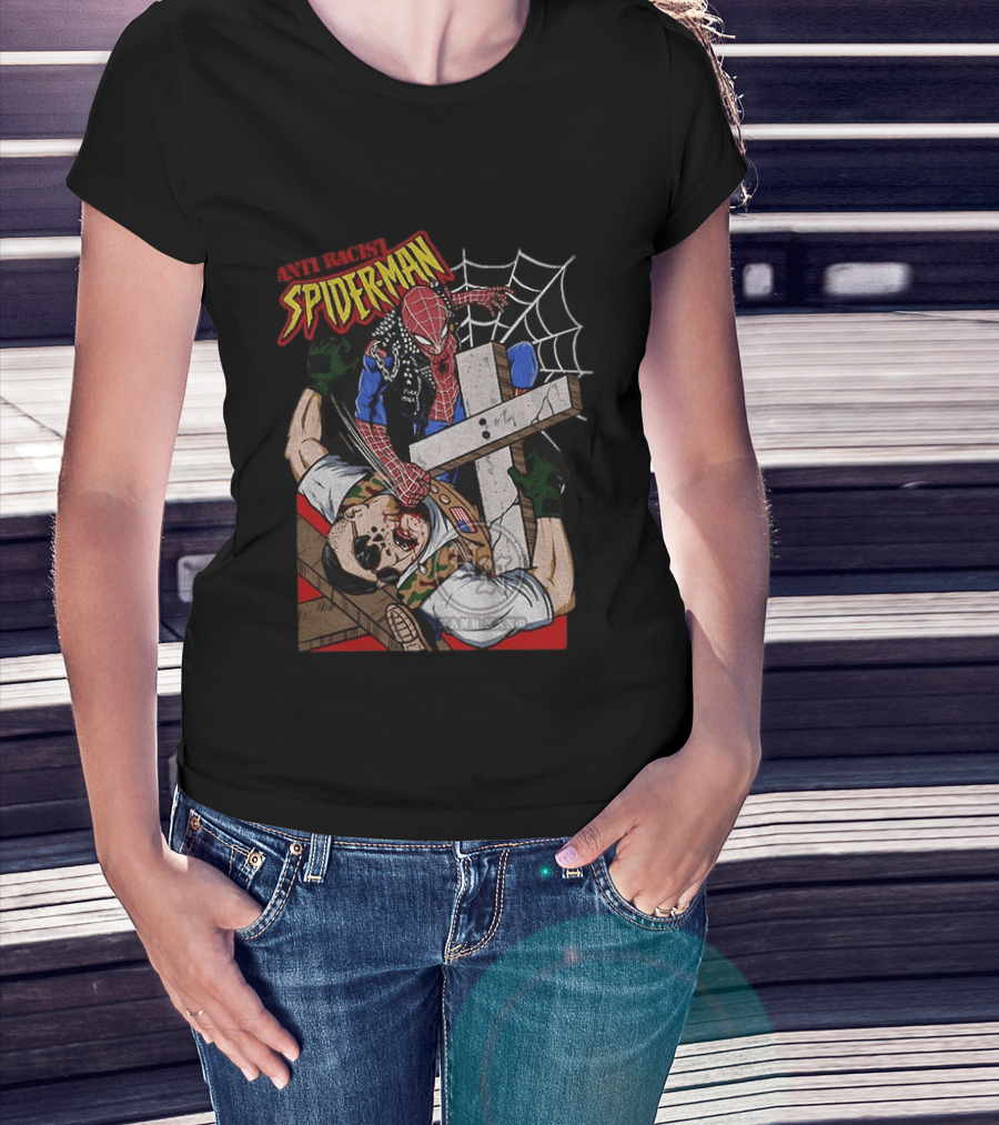 Anti Racist Spider Man Punches Nazi Swastika Website T-Shirt