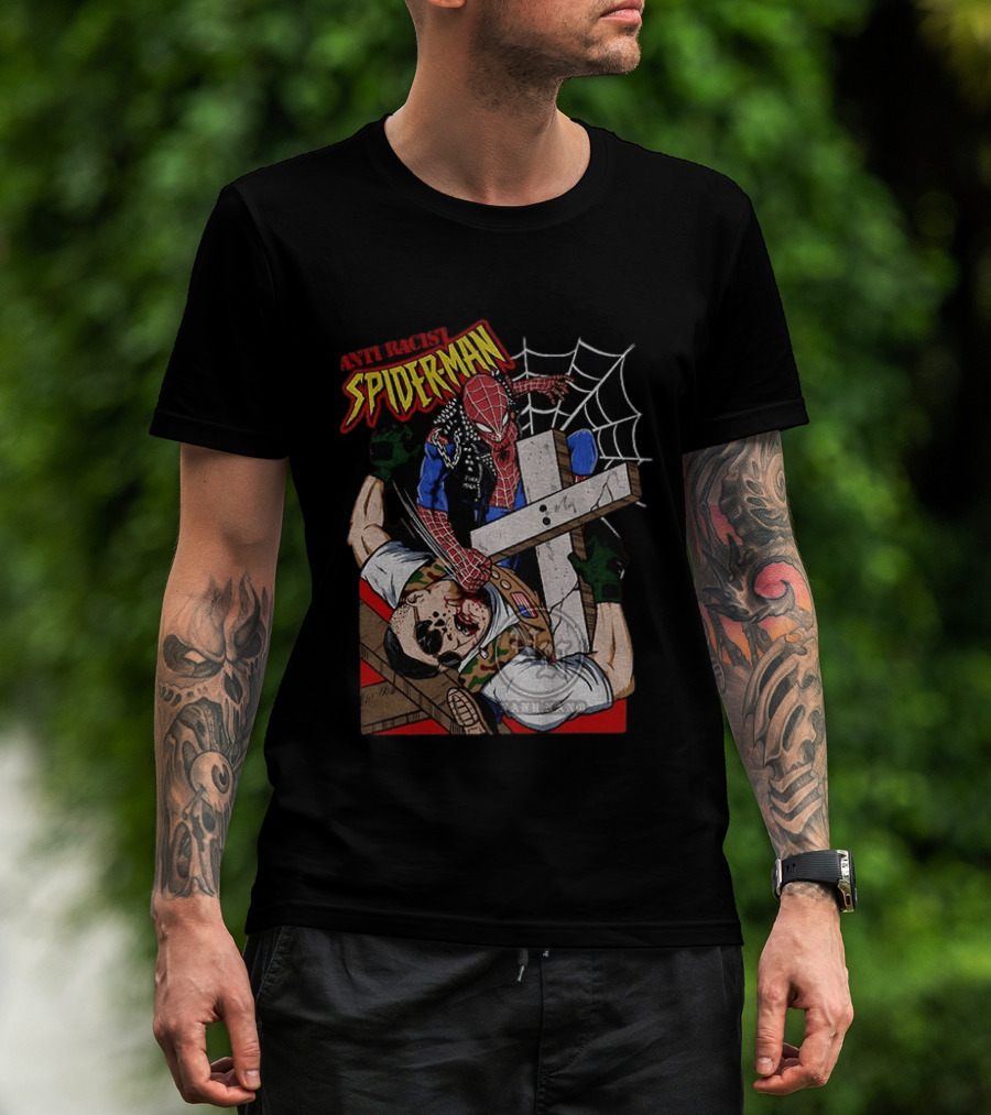 Anti Racist Spider Man Punches Nazi Swastika Website T-Shirt
