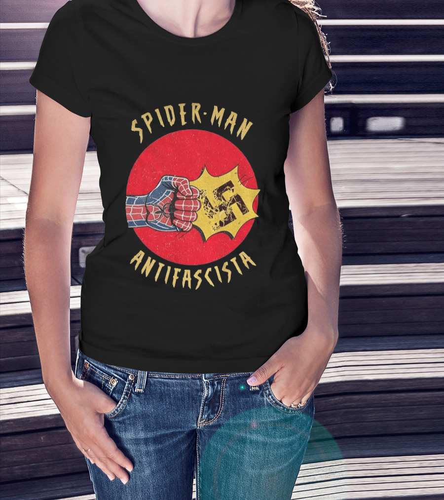 Spider Man Antifascista Punch Kapow Comic Book T-Shirt