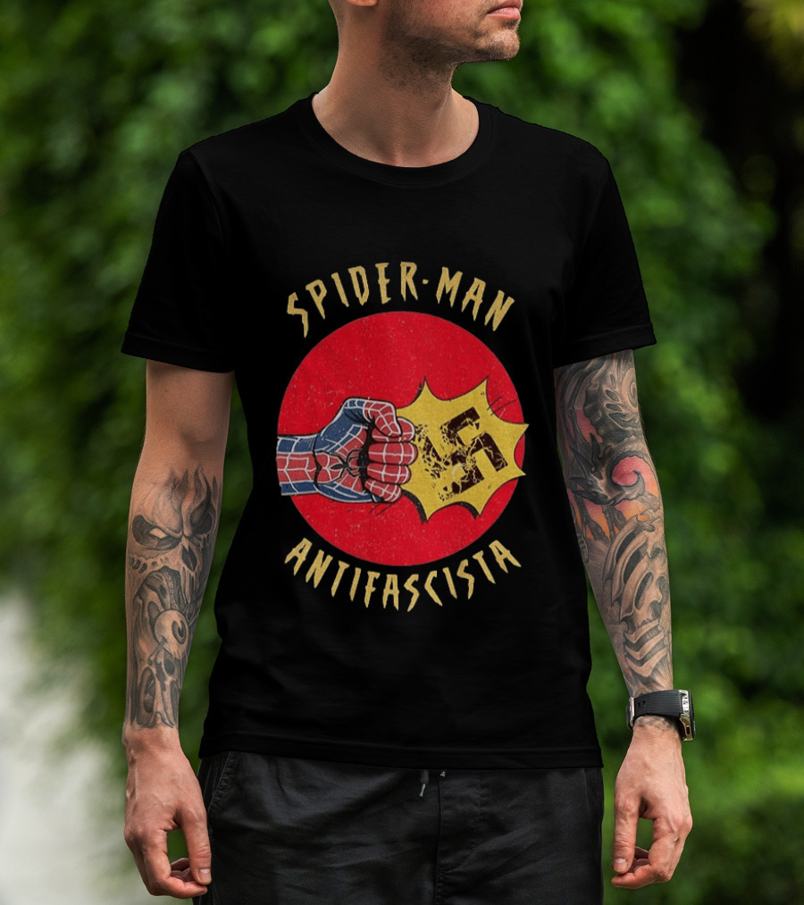 Spider Man Antifascista Punch Kapow Comic Book T-Shirt