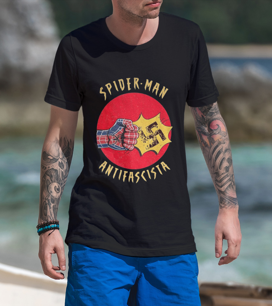 Spider Man Antifascista Punch Kapow Comic Book T-Shirt