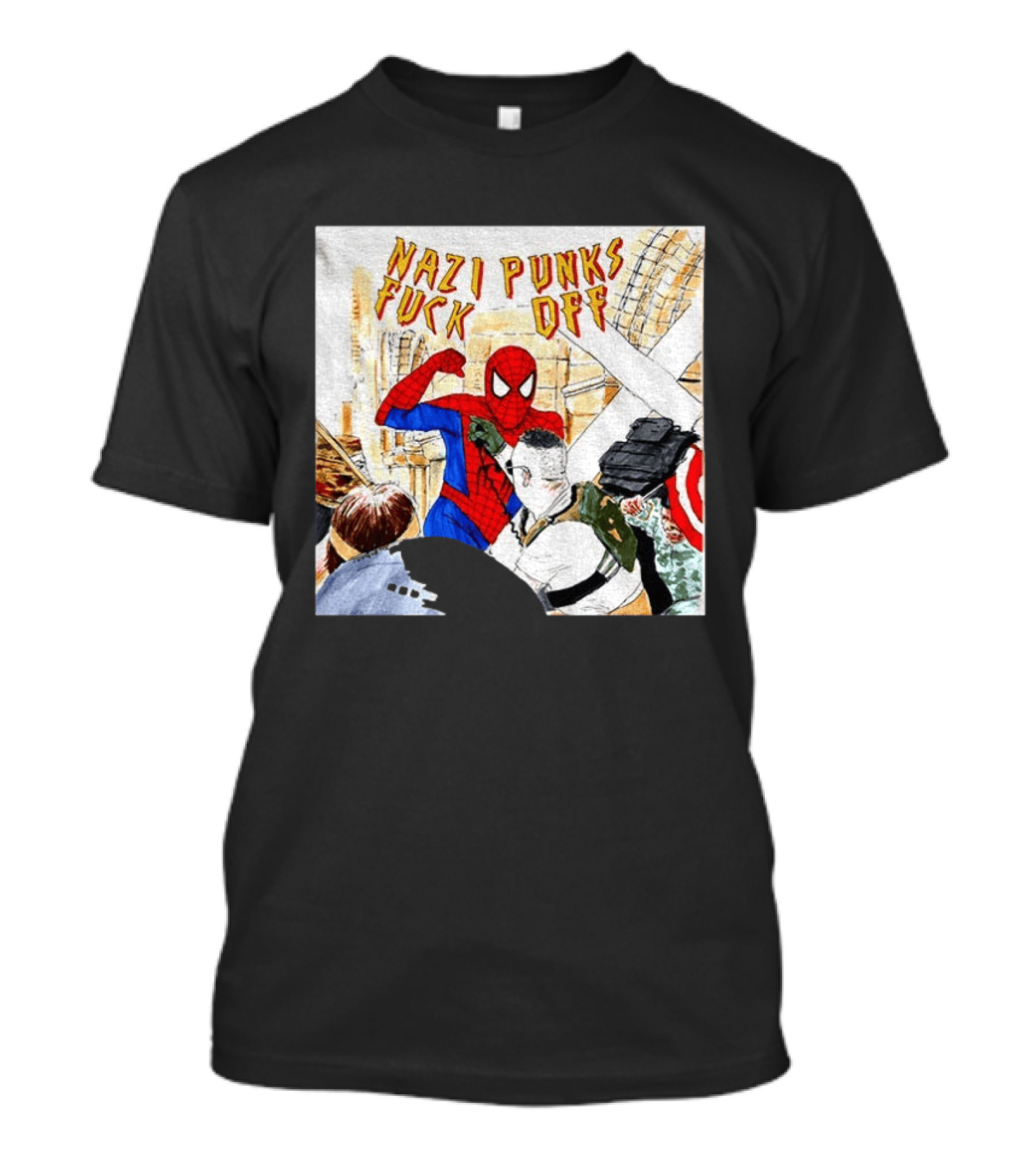 Nazi Punks Fuck Off Spiderman Characters Beating Minneapolis Police Pointing Meme T-Shirt
