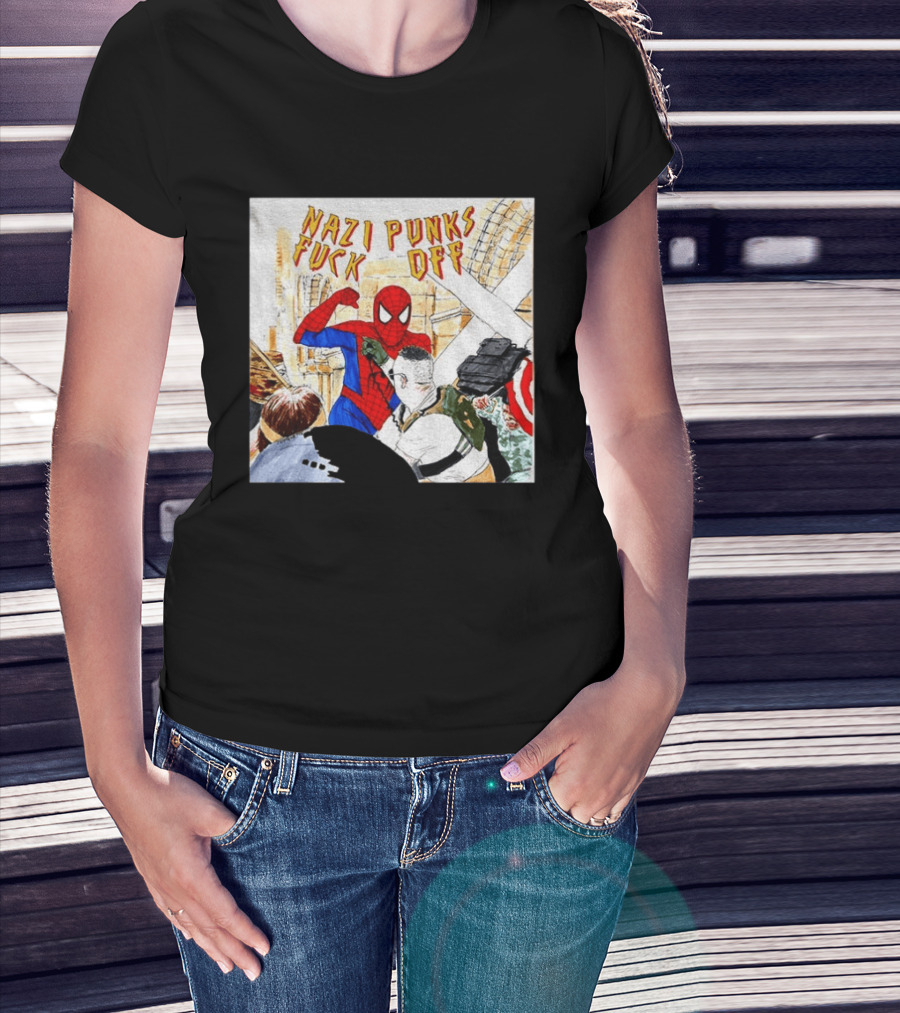 Nazi Punks Fuck Off Spiderman Characters Beating Minneapolis Police Pointing Meme T-Shirt