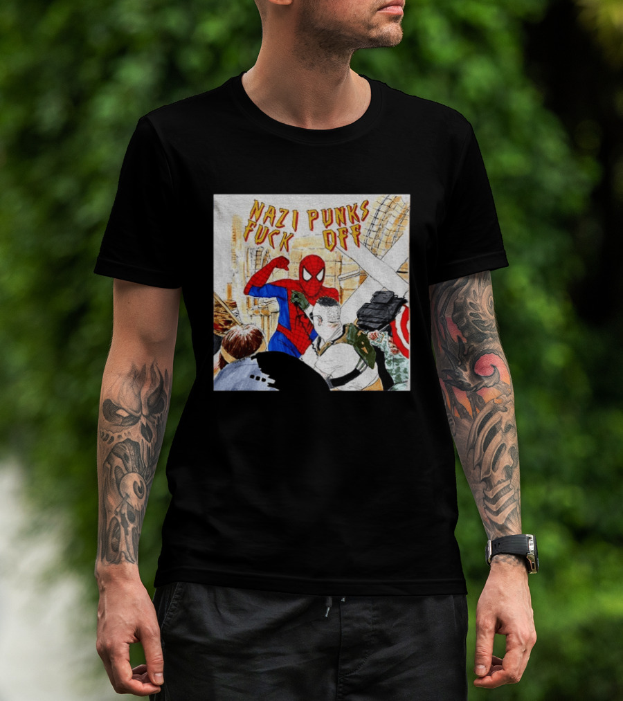Nazi Punks Fuck Off Spiderman Characters Beating Minneapolis Police Pointing Meme T-Shirt