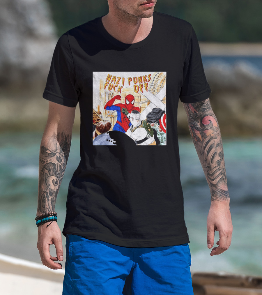 Nazi Punks Fuck Off Spiderman Characters Beating Minneapolis Police Pointing Meme T-Shirt