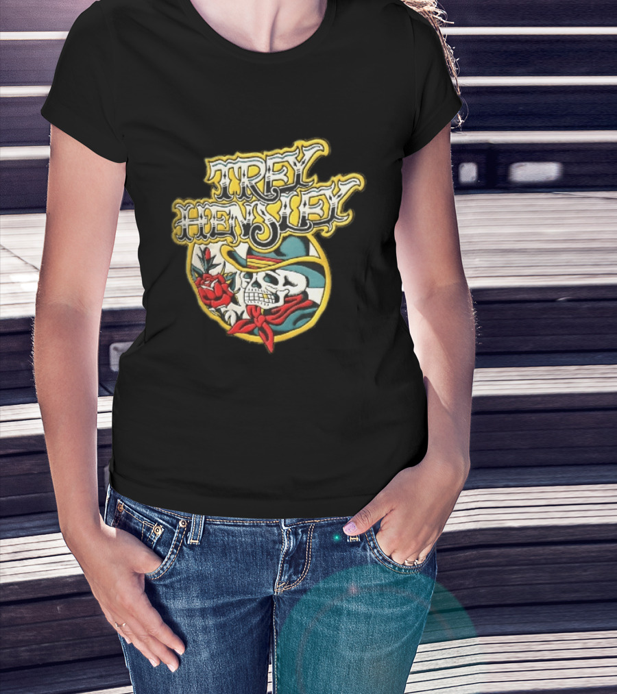 Trey Hensley Skeleton Cowboy Red Rose Traditional Tattoo T-Shirt