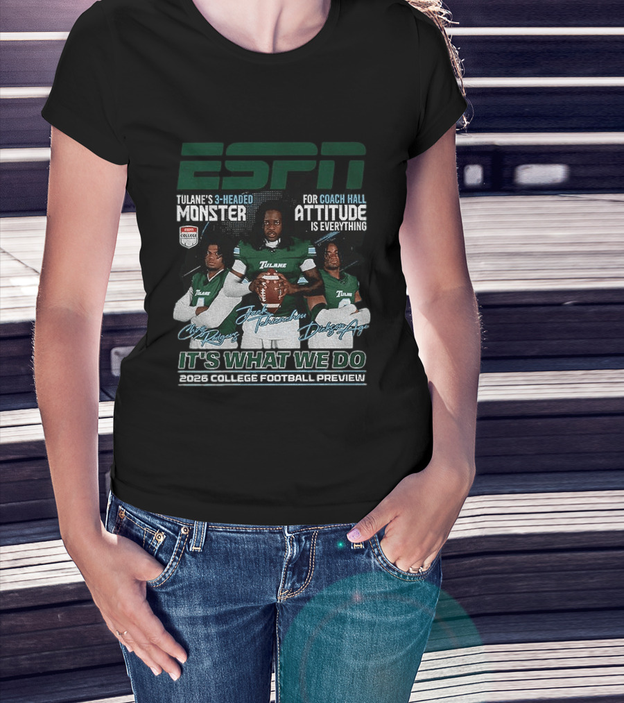 ESPN Tulane's 3 Headed Monster Chris Rodgers Jack Tehienchou Dickson Agu College Football Preview T-Shirt