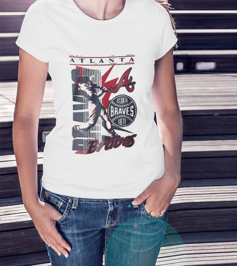 Atlanta Braves 1871 Baseball Batter Swinging Red Lightning Classic MLB T-Shirt