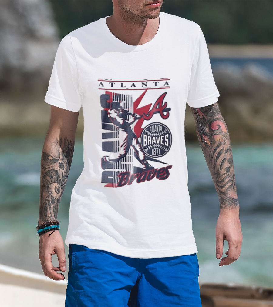 Atlanta Braves 1871 Baseball Batter Swinging Red Lightning Classic MLB T-Shirt