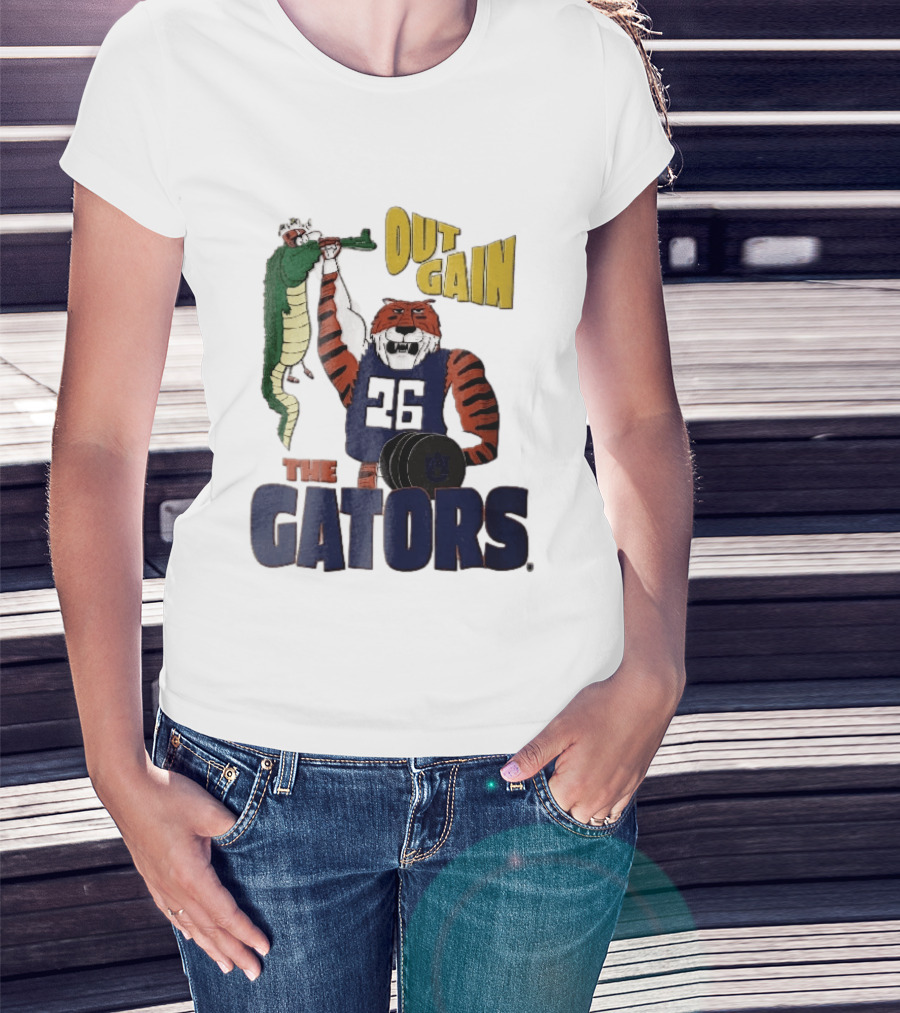 Auburn Tigers Out Gain The Gators Cartoon Weightlifting Alligator NCAA T-Shirt