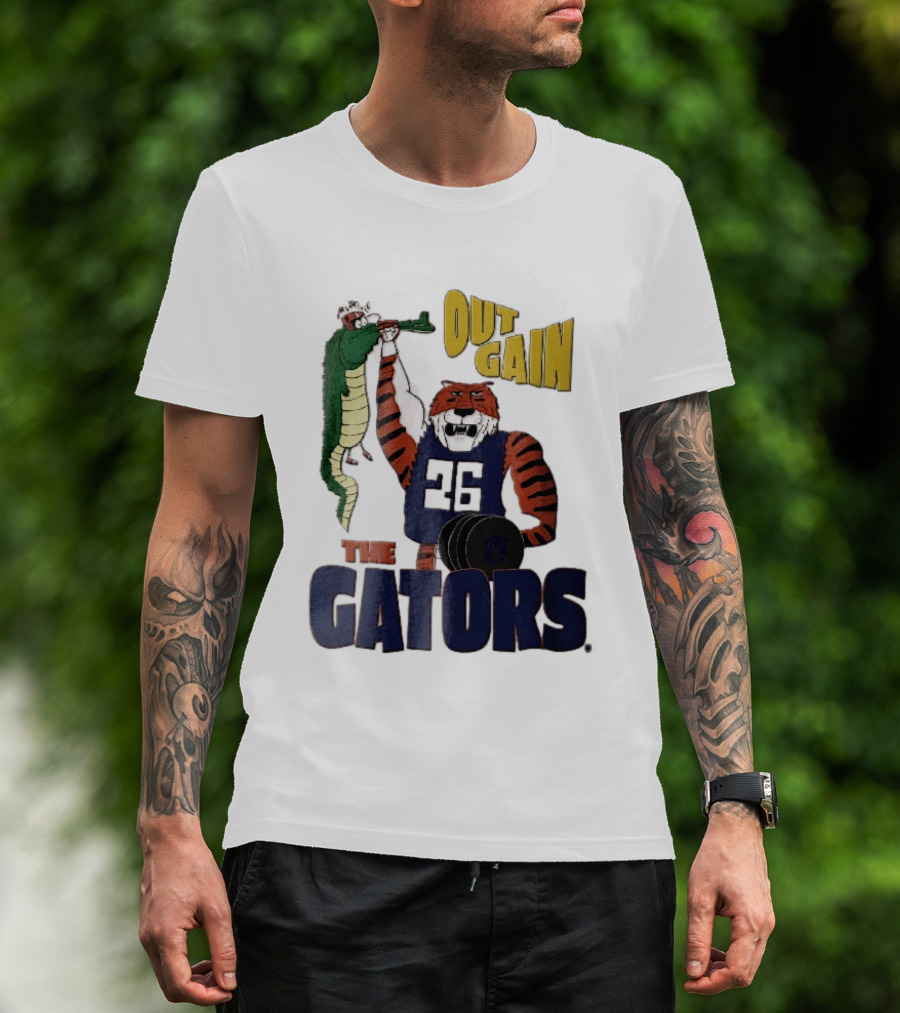 Auburn Tigers Out Gain The Gators Cartoon Weightlifting Alligator NCAA T-Shirt