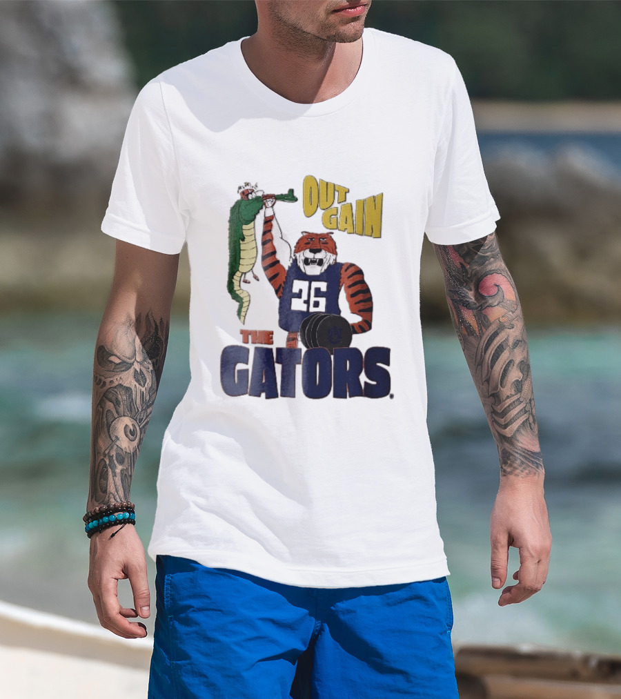 Auburn Tigers Out Gain The Gators Cartoon Weightlifting Alligator NCAA T-Shirt