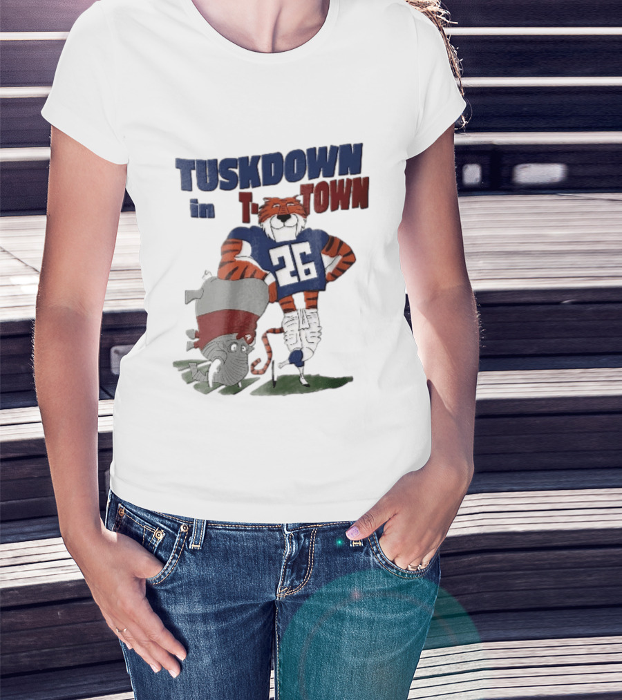 Tuskdown In Town Auburn Tigers NCAA Cartoon Elephant T-Shirt