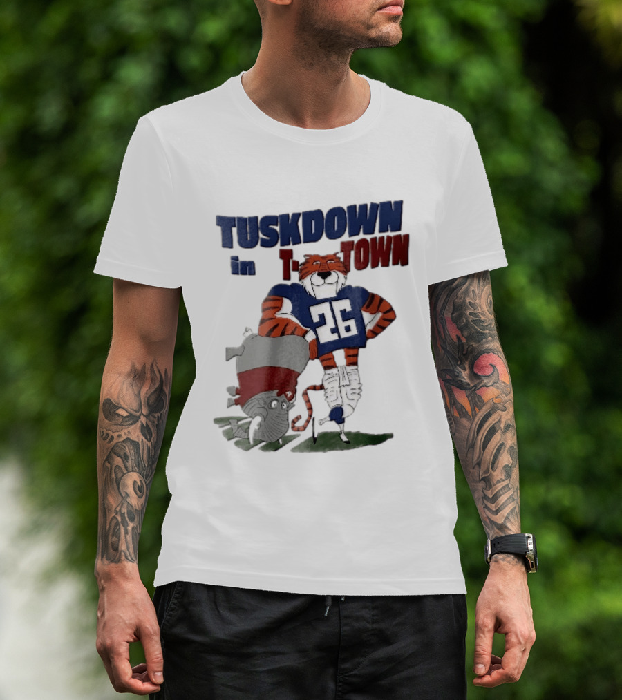 Tuskdown In Town Auburn Tigers NCAA Cartoon Elephant T-Shirt