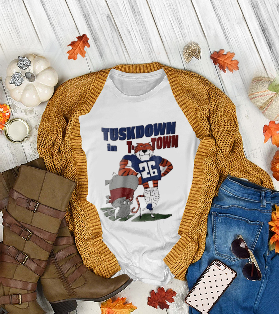 Tuskdown In Town Auburn Tigers NCAA Cartoon Elephant T-Shirt