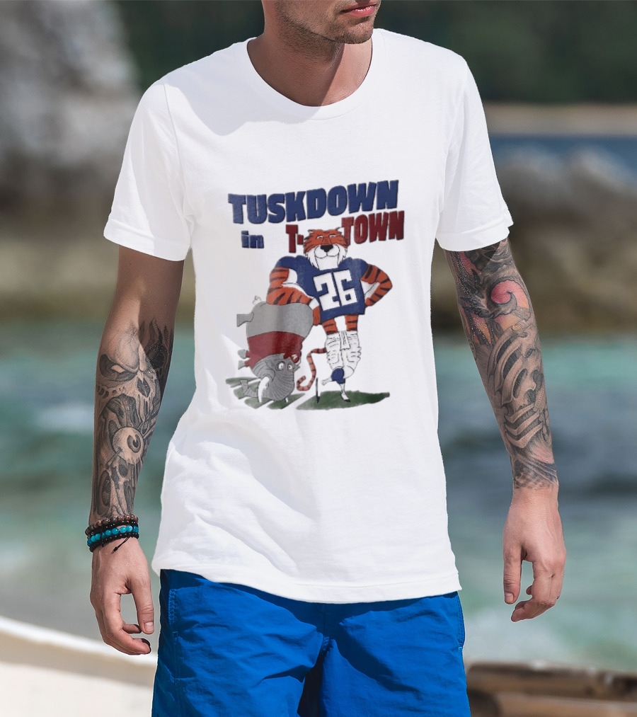 Tuskdown In Town Auburn Tigers NCAA Cartoon Elephant T-Shirt