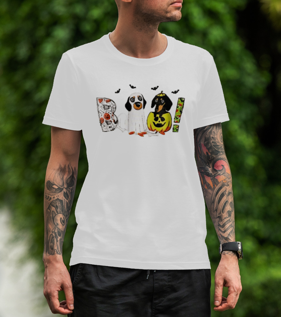 Boo Halloween Cartoon Dachshunds Ghost Costume Pumpkin T-Shirt