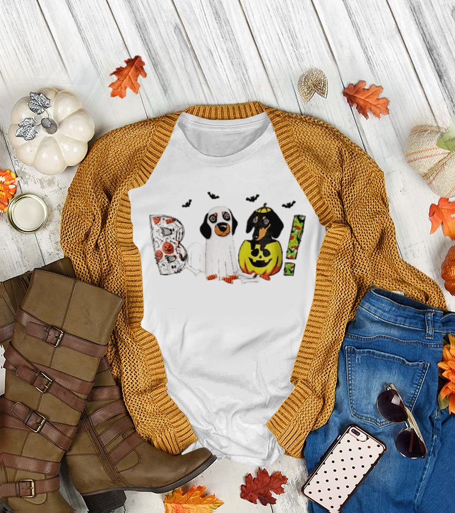 Boo Halloween Cartoon Dachshunds Ghost Costume Pumpkin T-Shirt