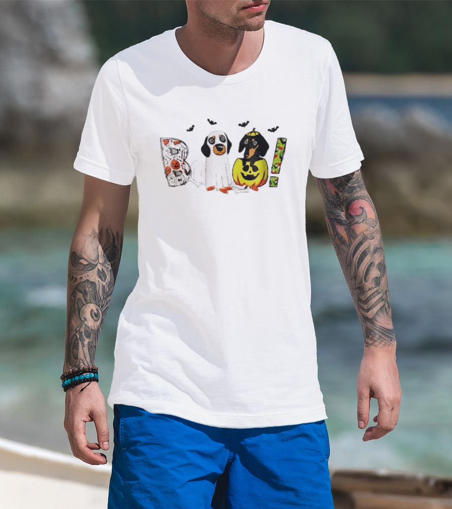 Boo Halloween Cartoon Dachshunds Ghost Costume Pumpkin T-Shirt