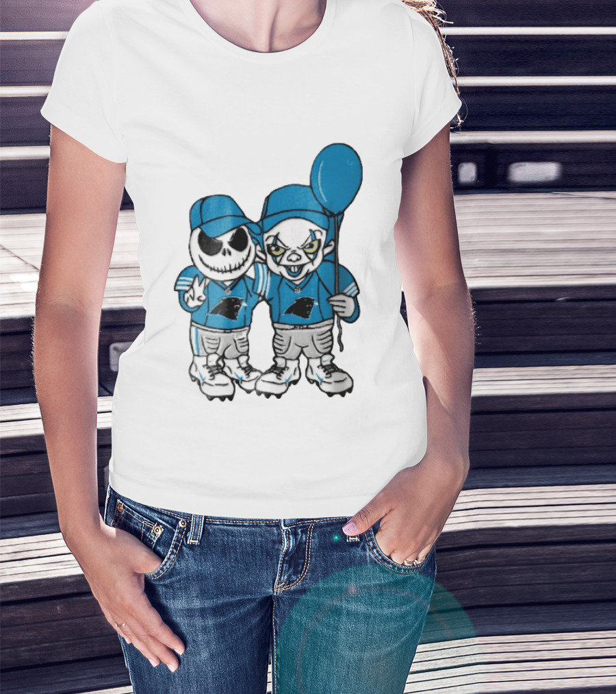 Carolina Panthers Jack Skellington Pennywise Blue Balloon Cartoon T-Shirt