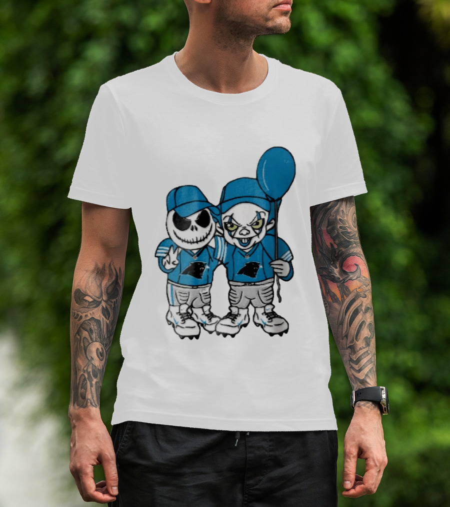 Carolina Panthers Jack Skellington Pennywise Blue Balloon Cartoon T-Shirt
