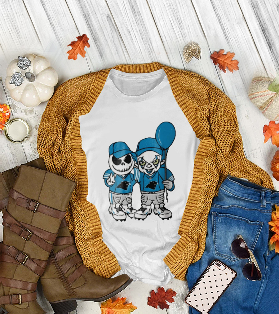 Carolina Panthers Jack Skellington Pennywise Blue Balloon Cartoon T-Shirt