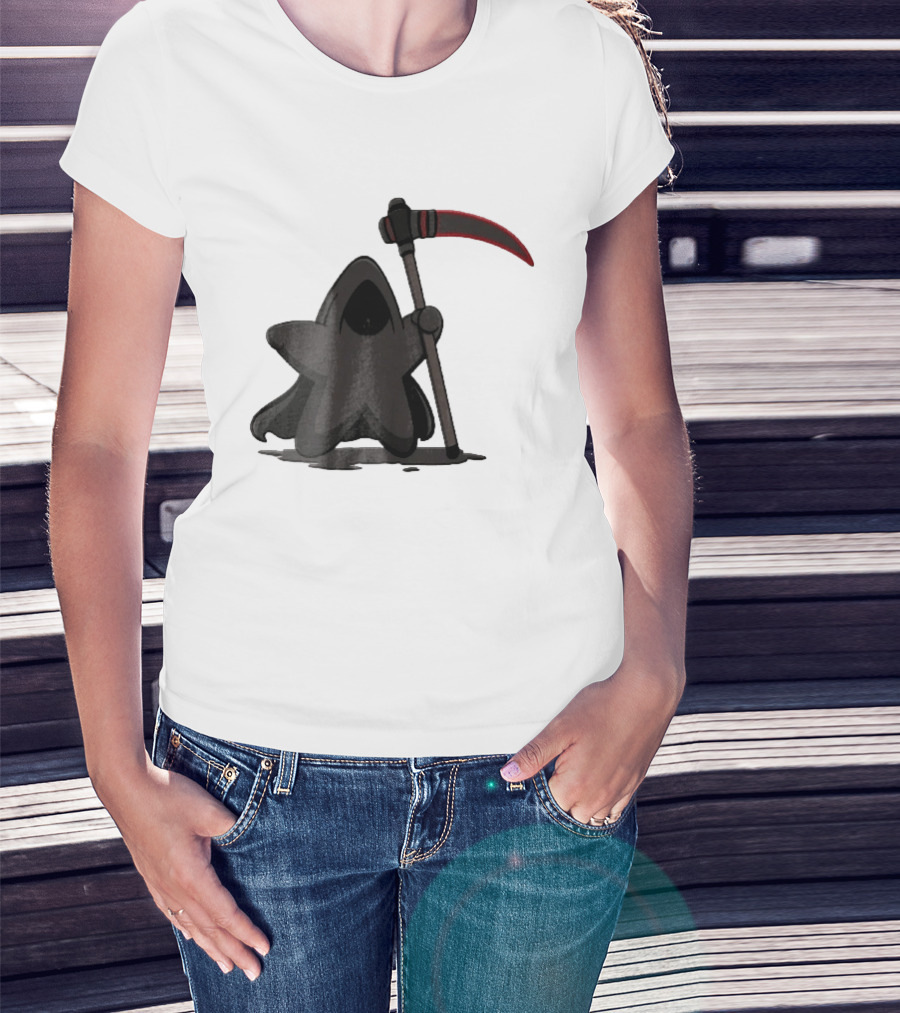 Cartoon Star Grim Reaper Cloak Red Lightsaber Scythe T-Shirt