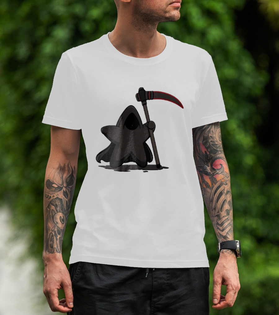 Cartoon Star Grim Reaper Cloak Red Lightsaber Scythe T-Shirt