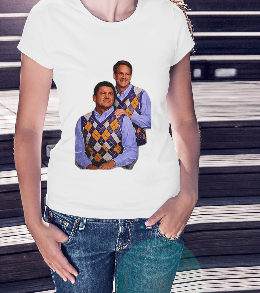 LSU Tigers Ed Orgeron Vs Kim Mulkey Argyle Sweater Coaches T-Shirt