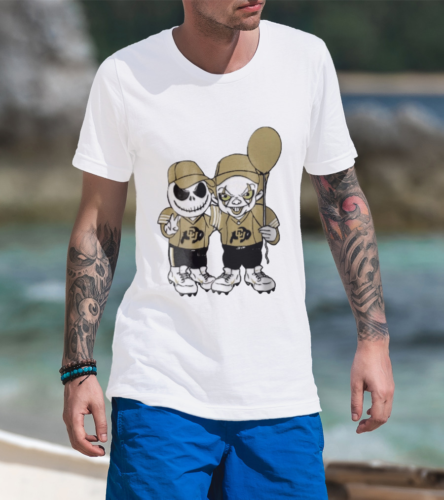 Colorado Buffaloes NCAA Jack Skellington Clown With Balloon Football T-Shirt