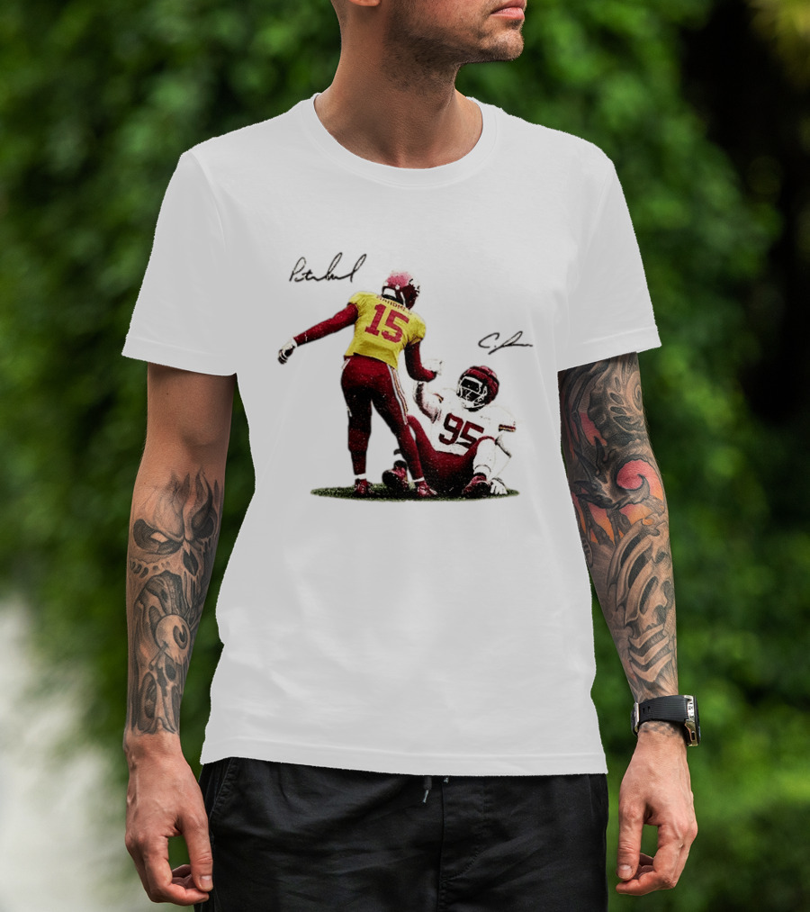Kansas City Chiefs Mahomes 15 Jones 95 Football Player Signatures T-Shirt