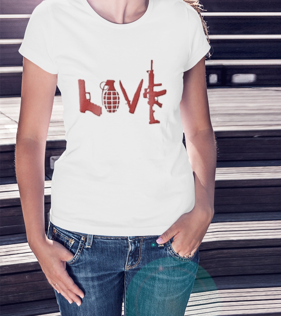 Love Red Pistol Grenade Knife Assault Rifle Weapons T-Shirt