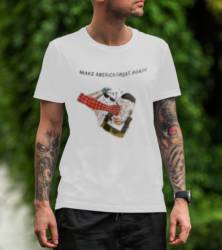 Make America Great Again Spider Man Punching Political Caricature T-Shirt