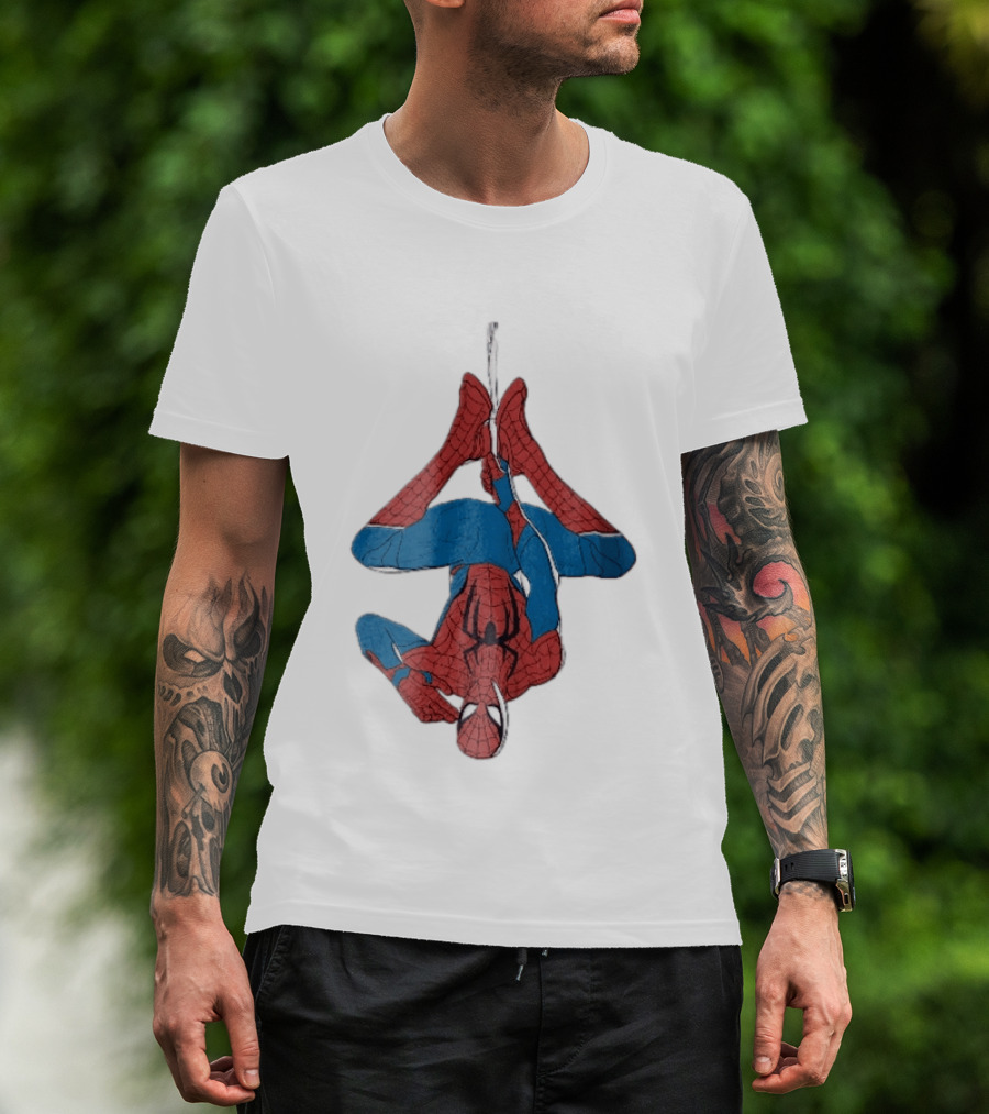 Marvel Spider Man Upside Down Hanging Web Cartoon T-Shirt