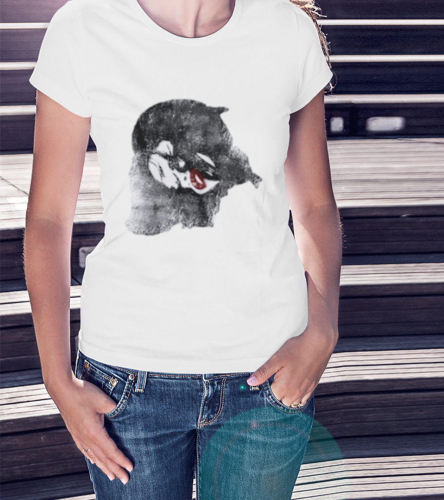 Nessa Barrett Tough Love Off The Shoulder Monochrome Red Lips Sketch T-Shirt