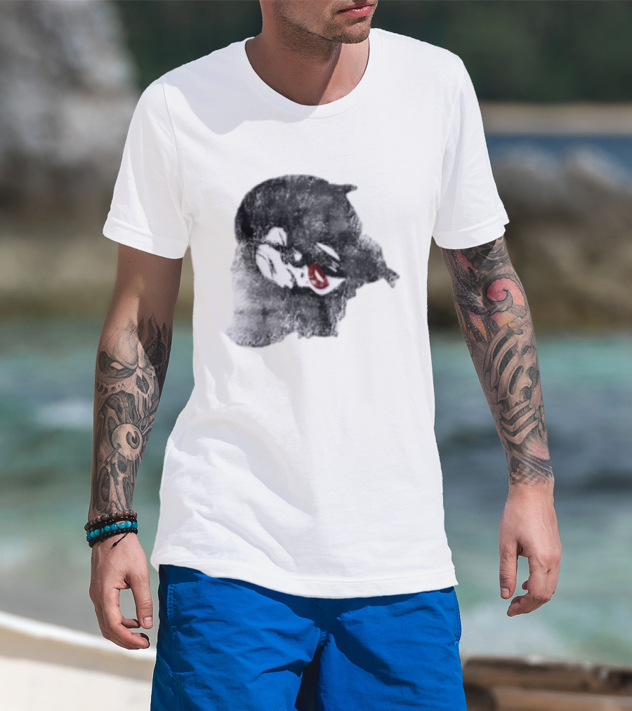 Nessa Barrett Tough Love Off The Shoulder Monochrome Red Lips Sketch T-Shirt