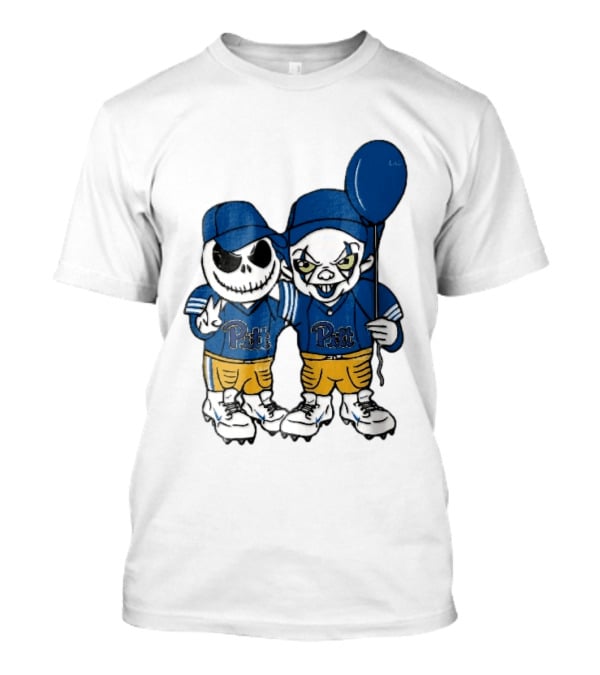 Pittsburgh Panthers NCAA Football Jack Skellington Clown Cartoon Players Blue Balloon T-Shirt