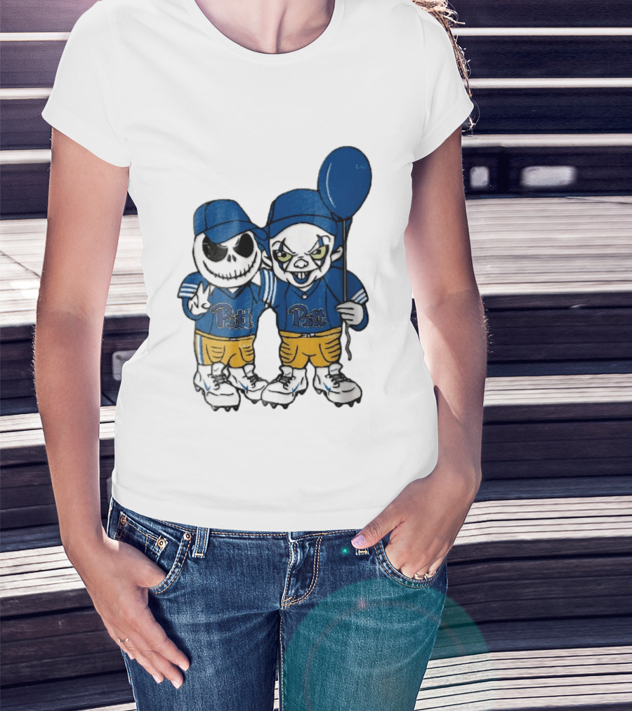 Pittsburgh Panthers NCAA Football Jack Skellington Clown Cartoon Players Blue Balloon T-Shirt