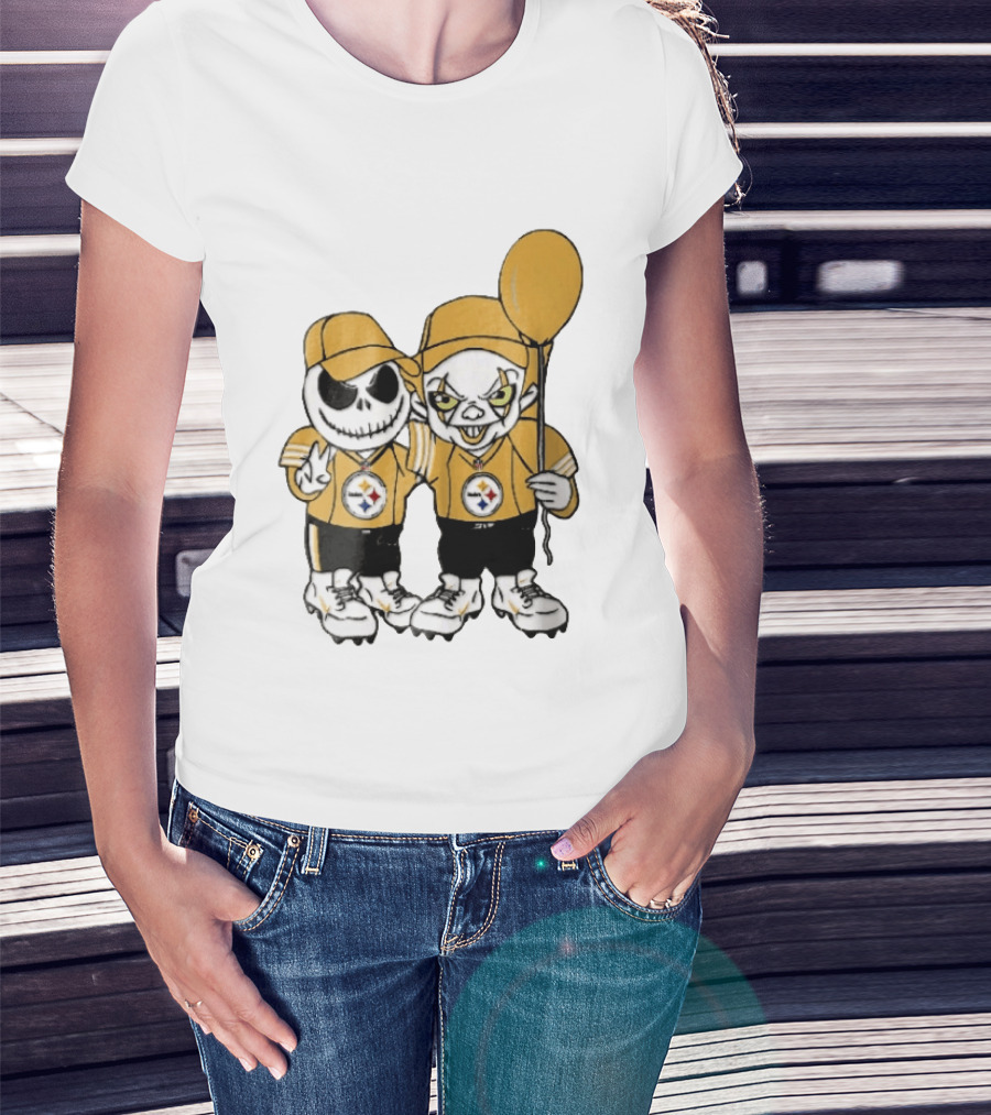 Pittsburgh Steelers Jack Skellington Pennywise Yellow Balloon NFL Cartoon Duo T-Shirt
