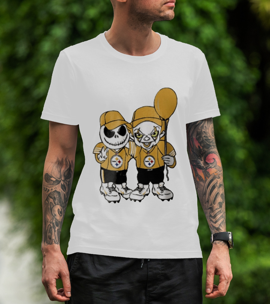 Pittsburgh Steelers Jack Skellington Pennywise Yellow Balloon NFL Cartoon Duo T-Shirt