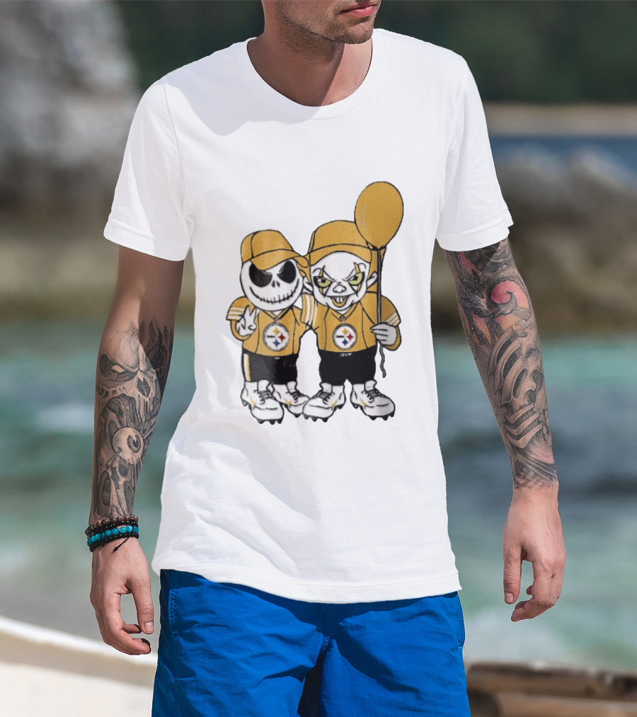 Pittsburgh Steelers Jack Skellington Pennywise Yellow Balloon NFL Cartoon Duo T-Shirt