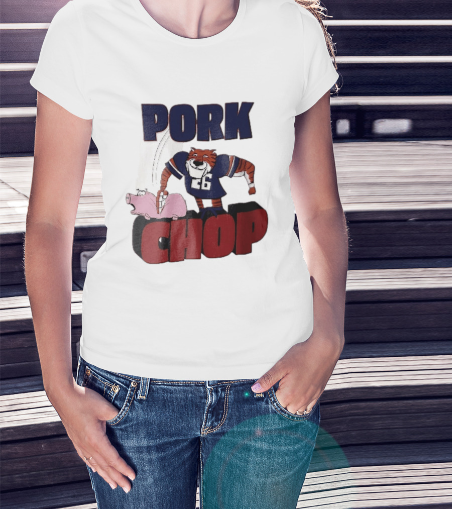 Pork Chop Cartoon Tiger 26 Football Player Hitting Pig T-Shirt