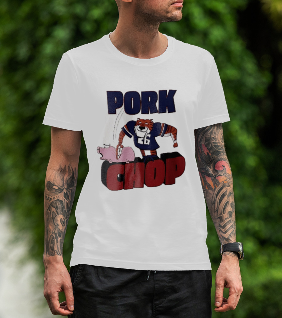 Pork Chop Cartoon Tiger 26 Football Player Hitting Pig T-Shirt