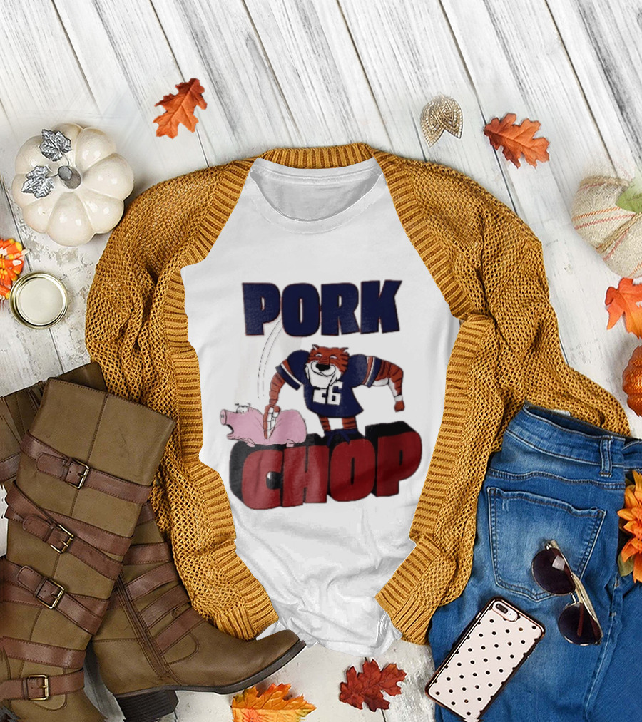 Pork Chop Cartoon Tiger 26 Football Player Hitting Pig T-Shirt