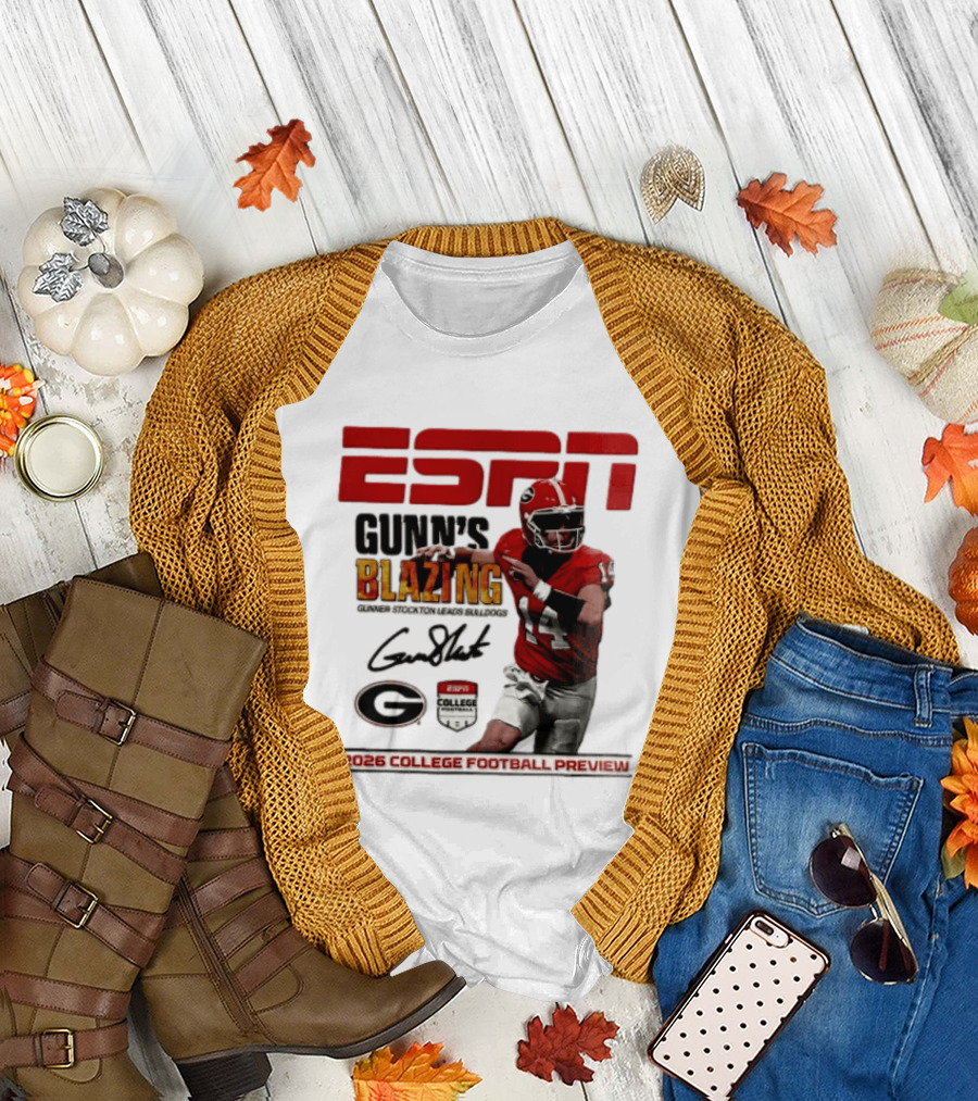 ESPN Gunn's Blazing Georgia Bulldogs 2026 College Football Preview Gunner Stockton T-Shirt