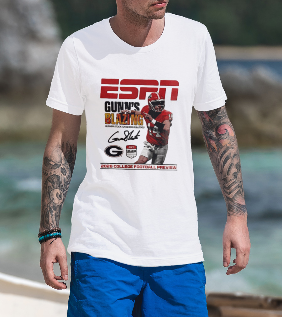 ESPN Gunn's Blazing Georgia Bulldogs 2026 College Football Preview Gunner Stockton T-Shirt